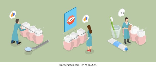 3D Isometric Flat Vector Illustration of Orthodontic Care, Dentistry Service