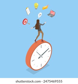 3D Isometric Flat Vector Illustration of Productive Woman, Extended Project Management Skills