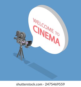 3D Isometric Flat Vector Illustration of Movie Time, Cinematography or Film Industry