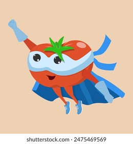 3D Isometric Flat Vector Illustration of Tomato Super-Hero , Super-vegetables