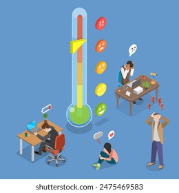 3D Isometric Flat Vector Illustration of Stress Level Scale, Mental Disorder