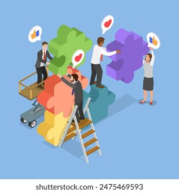 3D Isometric Flat Vector Illustration of Teamwork and Cooperation, Collective Work and Partnership