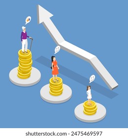 Ilustración vectorial plana isométrica 3D del Plan de ahorro para la jubilación, Fondo de Pensiones