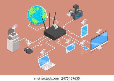 3D Isometric Flat Vector Illustration of Wifi Network, Wireless Technology