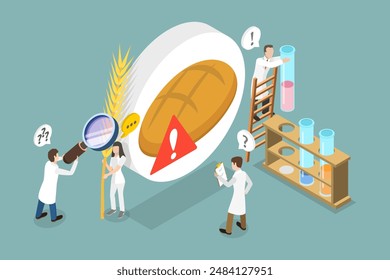 Ilustración vectorial plana isométrica 3D de la alergia al gluten, enfermedad celíaca