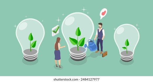 3D Isometric Flat Vector Illustration of Sustainable Innovation , Business Ideas for Sustainability