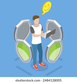 3D Isometric Flat Vector Illustration of Installing Cyber Security Apps, Antivirus Software