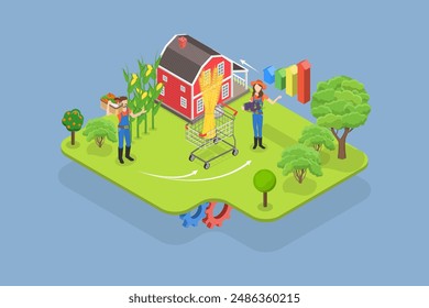 3D Isometric Flat Vector Illustration of Sustainable Agriculture, Effective Farming