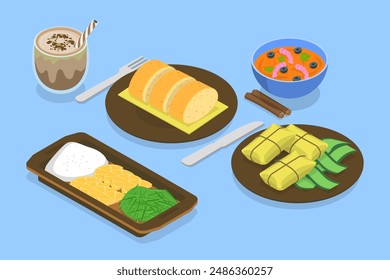 3D Isometric Flat Vector Illustration of Traditional Brazilian Cuisine, Delicious Latin American Food