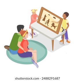 3D Isometric Flat Vector Illustration of Family Sparetime and Leisure, Parent and Kids Relations. Item 1