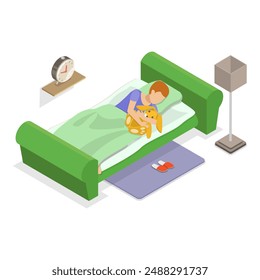 3D Isometric Flat Vector Illustration of Schoolchild Daily Routine, A Kid Life with Everyday Activities. Item 1