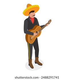 3D Isometric Flat Vector Illustration of Mariachi, Mexican Musicians Band. Item 1