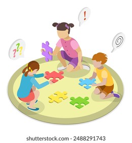 3D Isometric Flat Vector Illustration of Autism Treatment, Delayed Language Skills, Developmental Disorder. Item 1