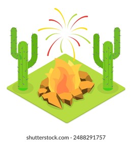 3D Isometric Flat Vector Illustration of Festa Junina, Traditional Brazilian Festival. Item 1