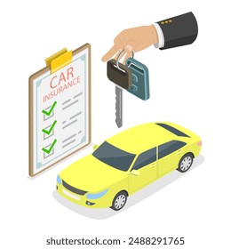3D Isometric Flat Vector Illustration of Car Insurance, Automobile Protection, Security and Safety. Item 1