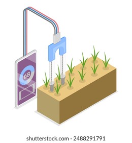 3D Isometric Flat Vector Illustration of Irrigation System Components, Soil Moisture Control. Item 1