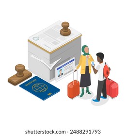 3D Isometric Flat Vector Illustration of Residence Permit, Legal Document for Foreigners and Immigrants. Item 1