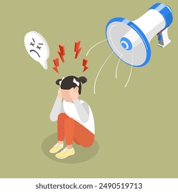 3D Isometric Flat Vector Illustration of Symptom Of Autism Spectrum Disorder, Discomfort and Distress in Noisy Environment