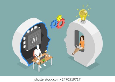 3D Isometric Flat Vector Illustration of AI Prompt Engineering, Seamless Digital Communication