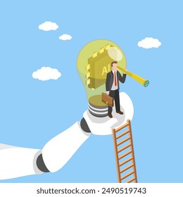 3D Isometric Flat Vector Illustration of Artificial Intelligence Businessman, AI Technology Opportunities