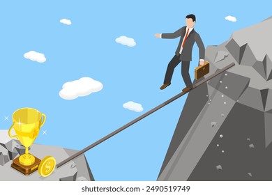 3D Isometric Flat Vector Illustration of Business Risk Management, Overcoming Problems and Difficulties