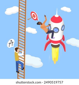 3D Isometric Flat Vector Illustration of Career Ladder, Business Success, Accomplishment and Development