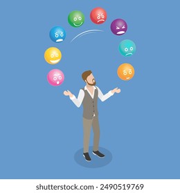 3D Isometric Flat Vector Illustration of Juggling Emotions, Emotional Intelligence, Balancing Multiple Responsibilities and Situations