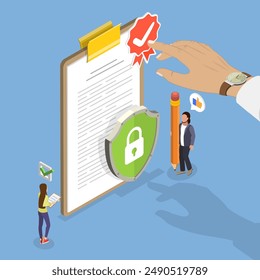 3D Isometric Flat Vector Illustration of Data Protection and Privacy, Official Guidelines Documen.