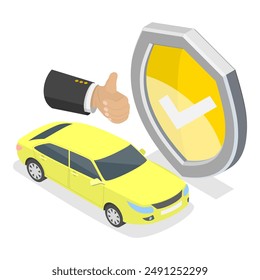 Ilustración vectorial plana isométrica 3D de seguros de automóviles, protección de automóviles, seguridad y seguridad. Tema 2