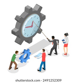 3D Isometric Flat Vector Illustration of Tech Startup, Business Process Automation. Item 1