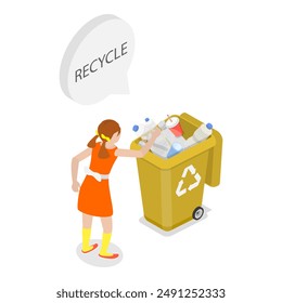 3D Isometric Flat Vector Illustration of Reduce, Reuse and Recycle, Go Green. Item 2