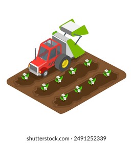 3D Isometric Flat Vector Illustration of Cotton Farm, Agribusiness Textile Industry. Item 2