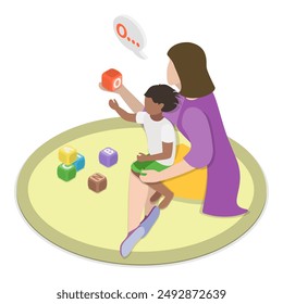 3D Isometric Flat Vector Illustration of Autism Treatment, Delayed Language Skills, Developmental Disorder. Item 3