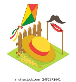 3D Isometric Flat Vector Illustration of Festa Junina, Traditional Brazilian Festival. Item 3