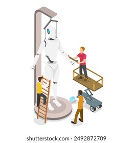 3D Isometric Flat Vector Illustration of Tech Startup, Business Process Automation. Item 2