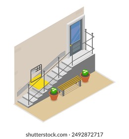 3D Isometric Flat Vector Illustration of Disabled People In Social Environment, Accessible City Environment. Item 3