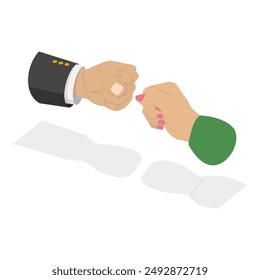 3D Isometric Flat Vector Illustration of Fists Bump Punch, Partnership and Teamwork. Item 3