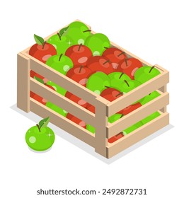 3D Isometric Flat Vector Illustration of Wood Organic Market Pack, Garden Fruits, Farming. Item 1