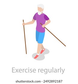 3D Isometric Flat Vector Illustration of Healthy Aging, Physical Activity and Health Care for Elderly Senior People. Item 3