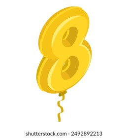 3D Isometric Flat Vector Illustration of Birthday Ballon, Golden Numbers. Item 6