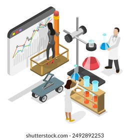 Ilustración vectorial plana isométrica 3D de investigación de Ciencias, laboratorio de experimentación científica o biotecnológica. Tema 1