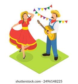 3D Isometric Flat Vector Illustration of Festa Junina, Traditional Brazilian Festival. Item 4