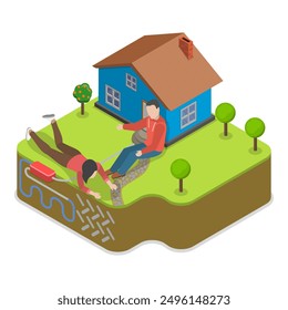 3D Isometric Flat Vector Illustration of Heat Pump, Eco Friendly House. Item 1