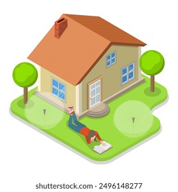 3D Isometric Flat Vector Illustration of Real Estate Types, Condominium, Detached House or Appartment. Item 1