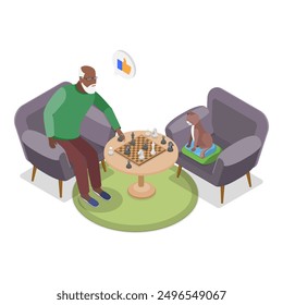 3D Isometric Flat Vector Illustration of Senior People Rest At Home, Retiree Lifestyle. Item 4