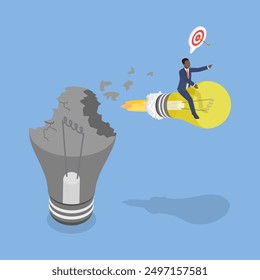 3D Isometric Flat Vector Illustration of Disruptive Innovation, Entrepreneur Leads Industry Change with Innovative Idea