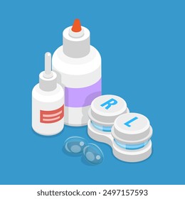 3D Isometric Flat Vector Illustration of Eye Contact Lenses Moisturizing And Care, Vision Correction, Optometry Accessory