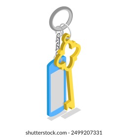 3D Isometric Flat Vector Illustration of Key Sets Collection, Keys with Accessories. Item 2