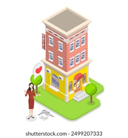 3D Isometric Flat Vector Illustration of Real Estate Types, Condominium, Detached House or Appartment. Item 2