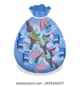 3D Isometric Flat Vector Illustration of Transparent Trash Bags, Waste Separation. Item 2